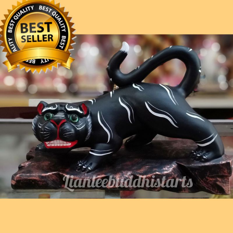 patung macan hitam full kayu 12 inch