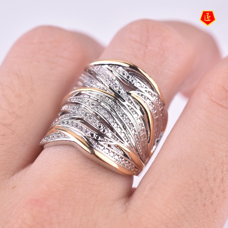 [Ready Stock]Full Rhinestone Zircon Winding Multi-Layer Two-Color Ring