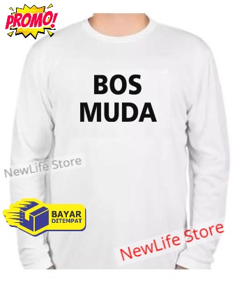 Kaos Distro Bos Muda Hitam Premium Pria Wanita Lengan Panjang