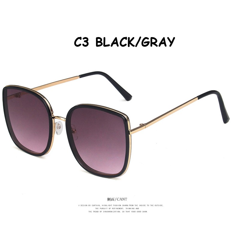 Korea Bibi Square Fashion Retro Logam Bingkai Kacamata Wanita UV400-4