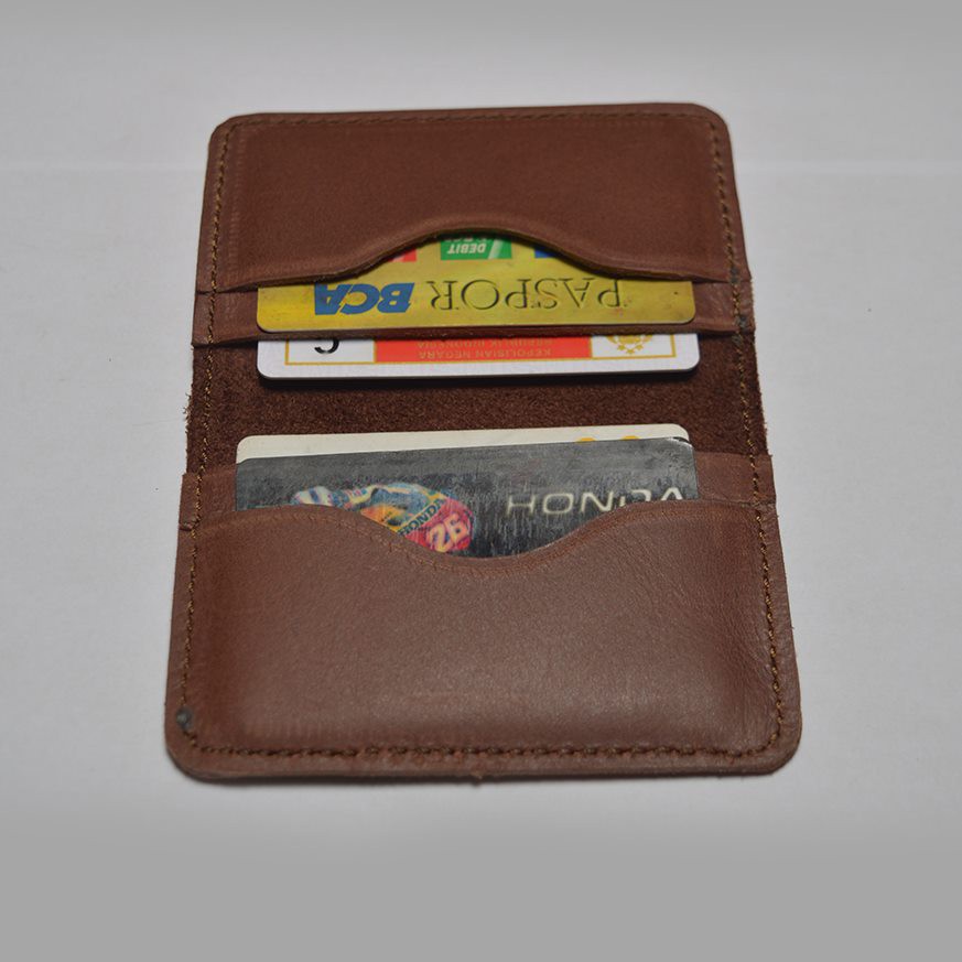 dompet kartu model lipat kulit asli - card wallet - slim wallet coklat