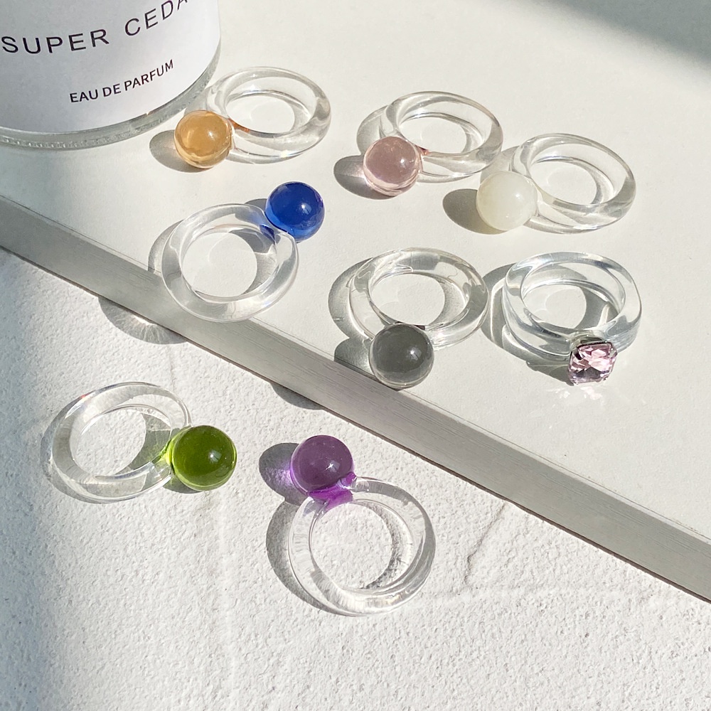 Korea Dongdaemun Tekstur Transparan Bola Kristal Warna Cincin Wanita Macarons Warna Resin Cincin Lucu Jari Telunjuk Knuckle Rings