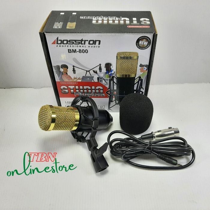 Mikrofon Mic Youtuber Condenser Bosstron BM 800 Microfon Kondenser Studio bm800 dengan Shock Proof Mount