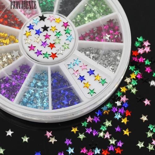 12 Warna Nail Art 3D Bintang Studs Sticker DIY Tips Kecantikan Desain Dekorasi Wheel