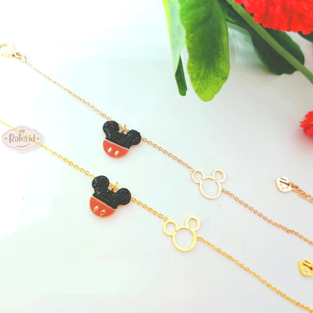 Raka Acc - Gelang Tangan Wanita Gelang TITANIUM Mickey Mouse Merah Hitam Perhiasan Wanita 495