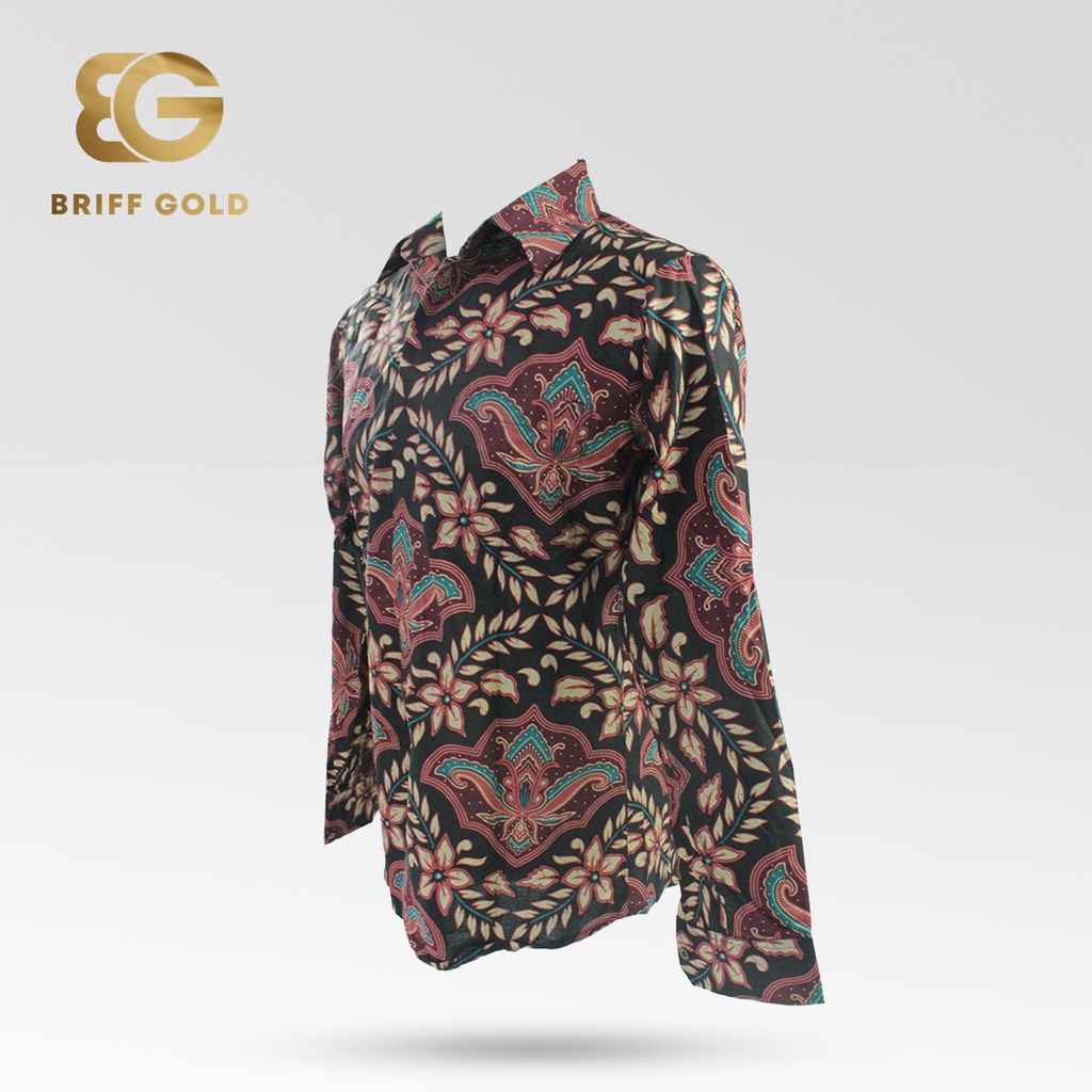 Kemeja Batik Briffgold Motif Kawung Daun Lengan Panjang