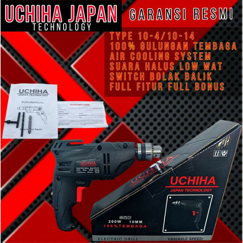 Promo Mesin Bor 10mm Uchiha Type 10-14 Full Bonus Kayu Besi Tembok