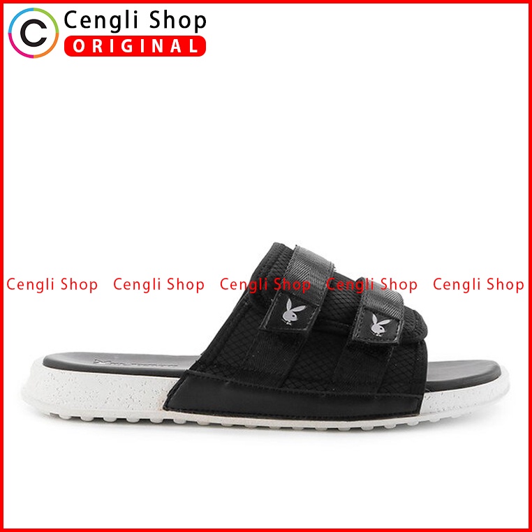 SANDAL SLIDE PLAYBOY PRIA ORIGINAL CASUAL BRANDED ASLI HITAM PL11