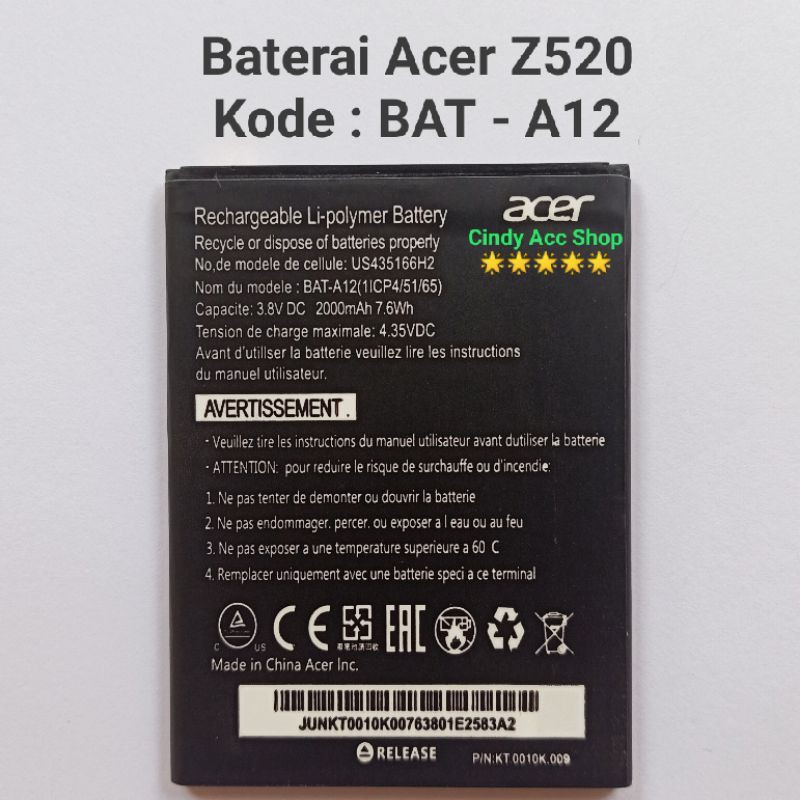 Baterai Acer Liquid Z520 BAT-A12 Battery Batre Original