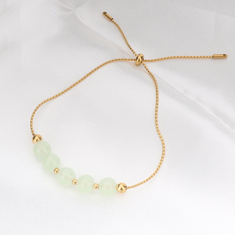 Gelang Tangan Manik-Manik Batu Jade Hetian Natural Adjustable Untuk Wanita ACKER