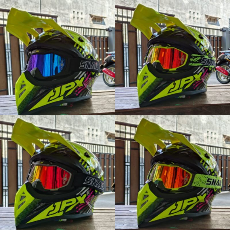 HELM JPX CROSS_SERI X23 - SUPER BLACK + GOOGLE SNAIL (ONGKIR 2KG) HELM JPX TERBARU