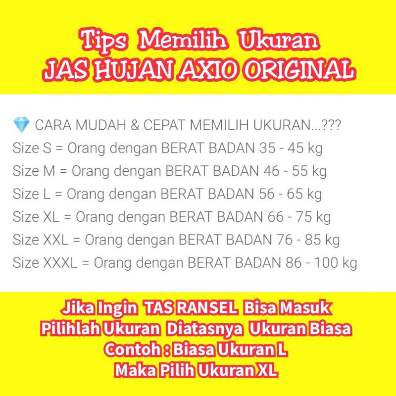 Jas Hujan AXIO Original Anti Bocor Bahan Lebih Tebal Jas Hujan Murah Motor Mantel Hujan Warna