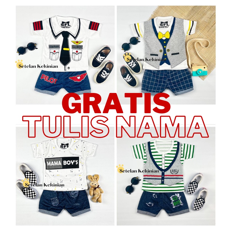 [GRATIS TULIS NAMA] Setelan Anak Laki Laki 0-12 bulan Set Baby Boy Keren Kado Newborn Lahiran