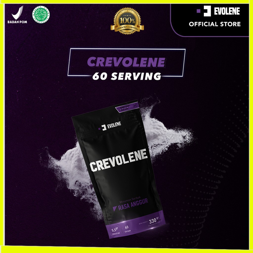 Crevolene 330gr/60x serving Penambah massa otot Suplemen fitness Pembentuk otot Kaya Nutrisi Surplus kalori Minuman susu pre-workout Evolene Evoline Evolen