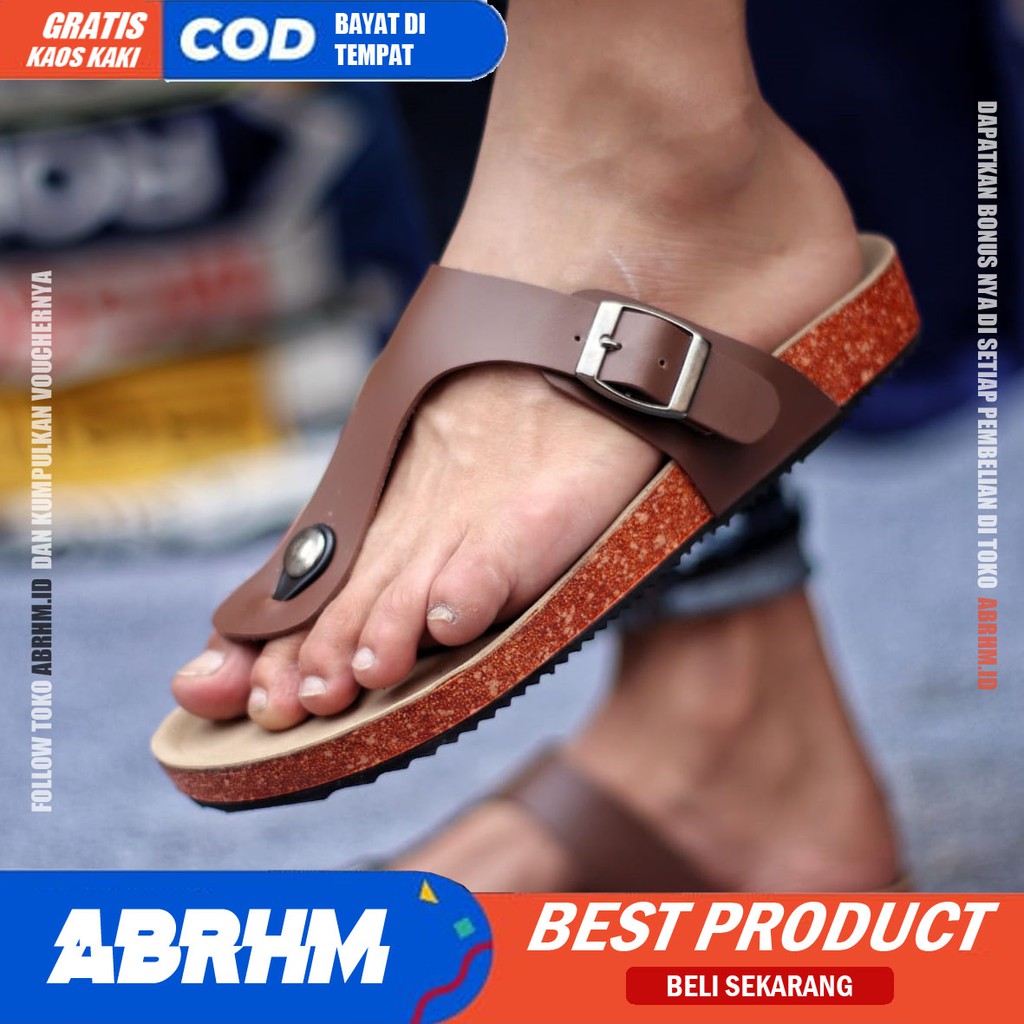 ABRHM x JOESAN Sandal Jepit Pria Sandal Pria Kulit Pu Sandal Japit Cowok / Cowo Ori Keren Kekinian