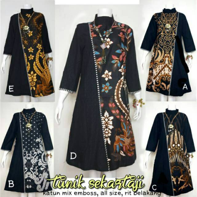 Tunik Sekartaji Seling Kombinasi Sogan Emboss Batik Exclusive Etnik Murah Cantik