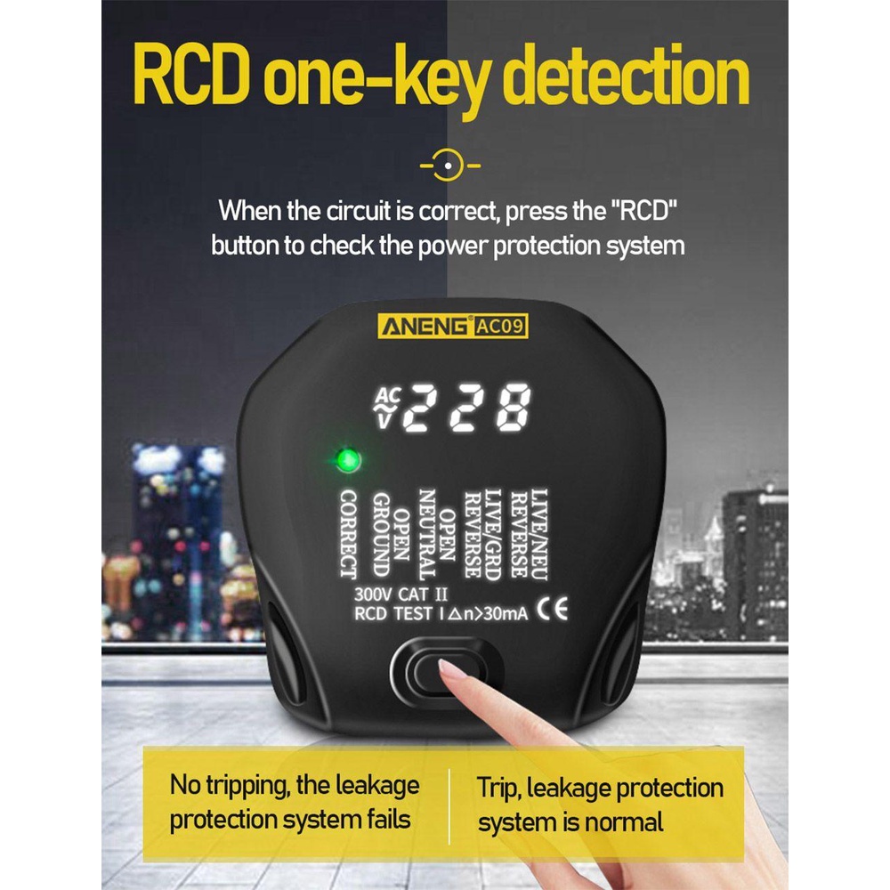 Solighter Digital Smart Socket Tester Digital Display Ground Zero Line Phase Cek RCD Test Tes Tegangan