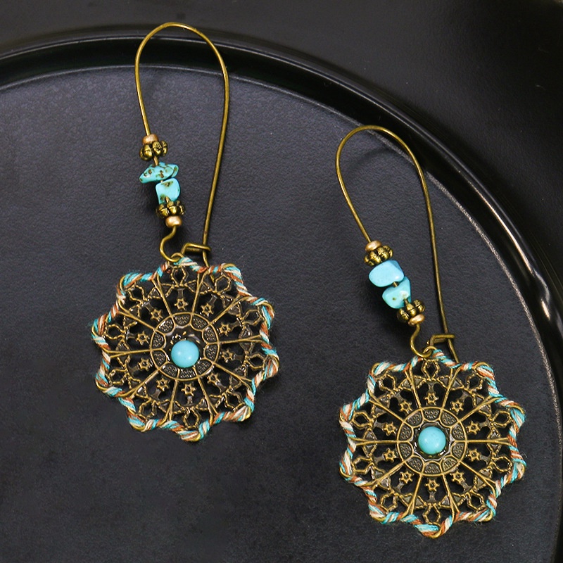 Anting Rumbai Panjang Desain Bunga Geometris Gaya Vintage Bohemian