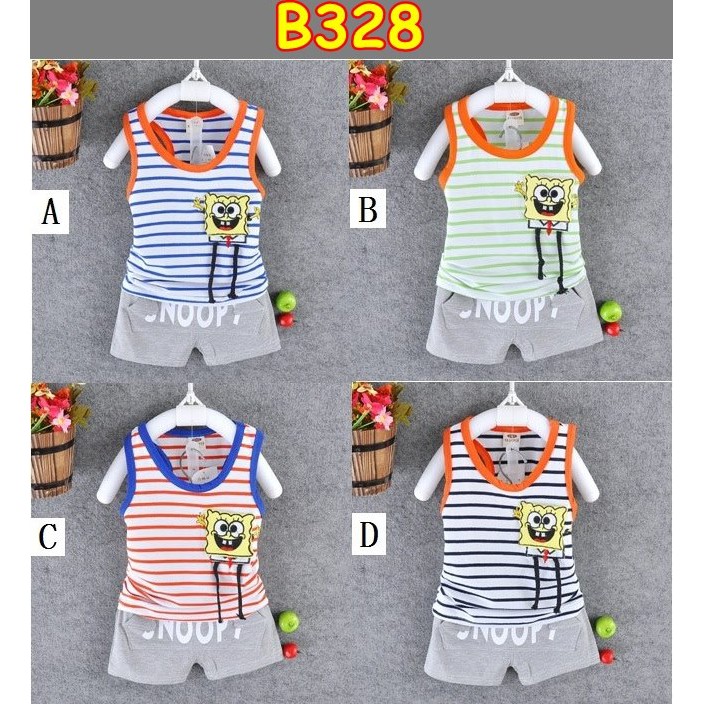 B328 SETELAN KUTUNG / SETELAN PENDEK ANAK / BAJU SPONGEBOB