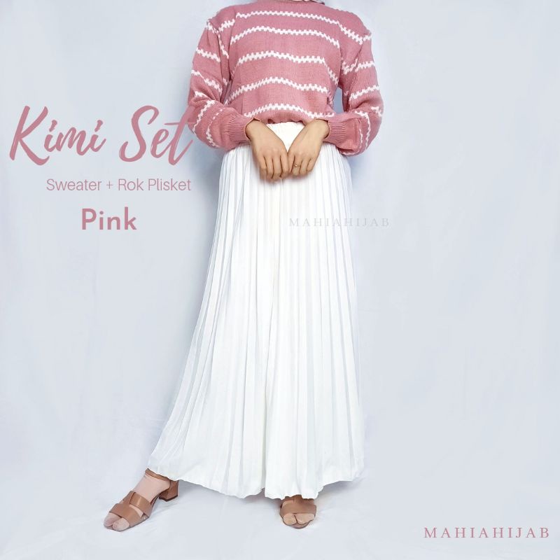 Kimi one set sweater + rok plisket by mahiahijab outfit PAKET HEMAT  ootd korean style , SETELAN LENGKAP