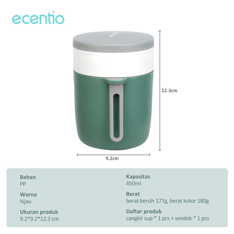 ecentio &amp; FOODI 350ml BPA Free Cangkir Dengan Sendok/450ml termos sup anti tumpah tahan panas Mangkok sup Tempat sup Bekal/PP Cangkir sup Portable soup cup Free Sendok