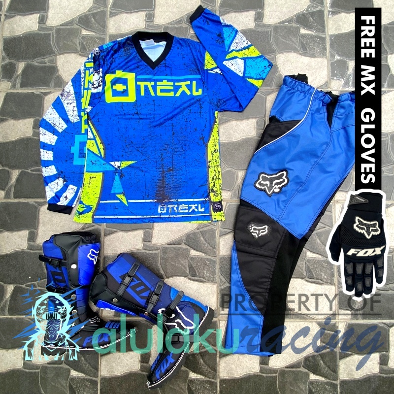 Jersey, Celana, Sarung Tangan &amp; Sepatu Fullprint with Protectors Fullset MX Trail Motocross - Paket Bundling ONCTFG080706-F41