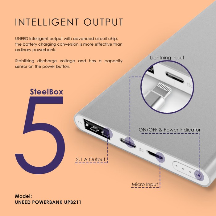 Uneed Steelbox 5 UPB211 Powerbank 5000mAh