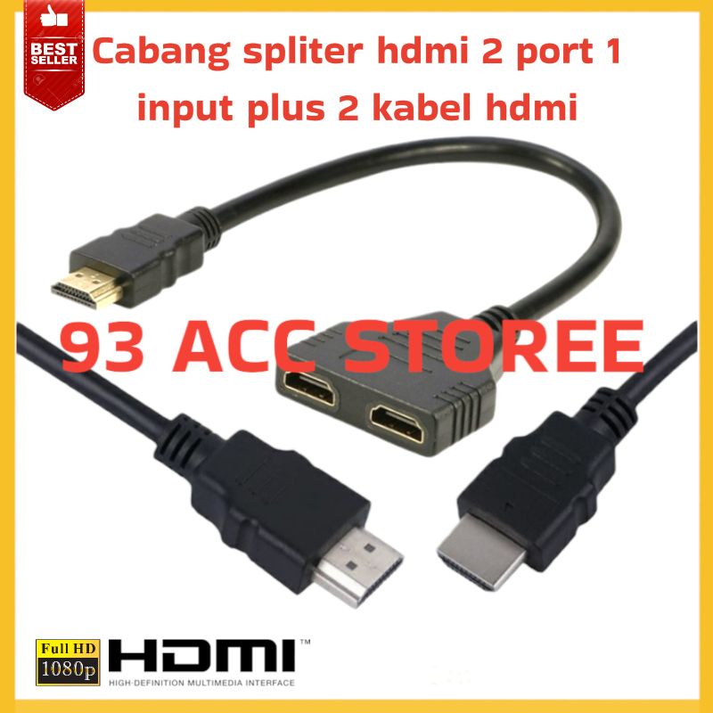 spliter cabang hdmi 2 port 1 input 2 cabang hdmi,plus 2 kabel hdmi