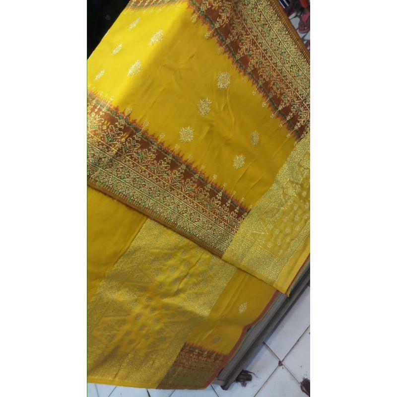 Songket palembang asli sutra limar cantik manis kuning lemon
