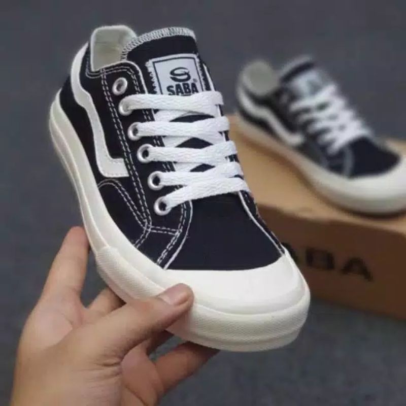 SEPATU SABA VELOZ LOW - BLACK WHITE LOW - Sepatu pria wanita - ORIGINAL TOP SELLER 100%