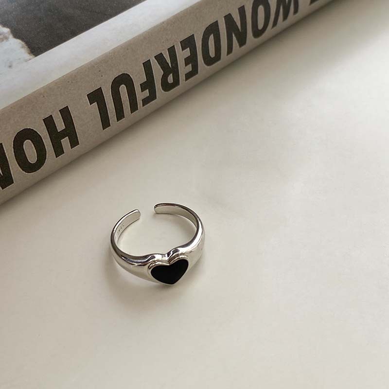 AY(CN) 2pcs / Set Cincin Desain Hati Hollow Hias Batu Permata Hitam Untuk Wanita
