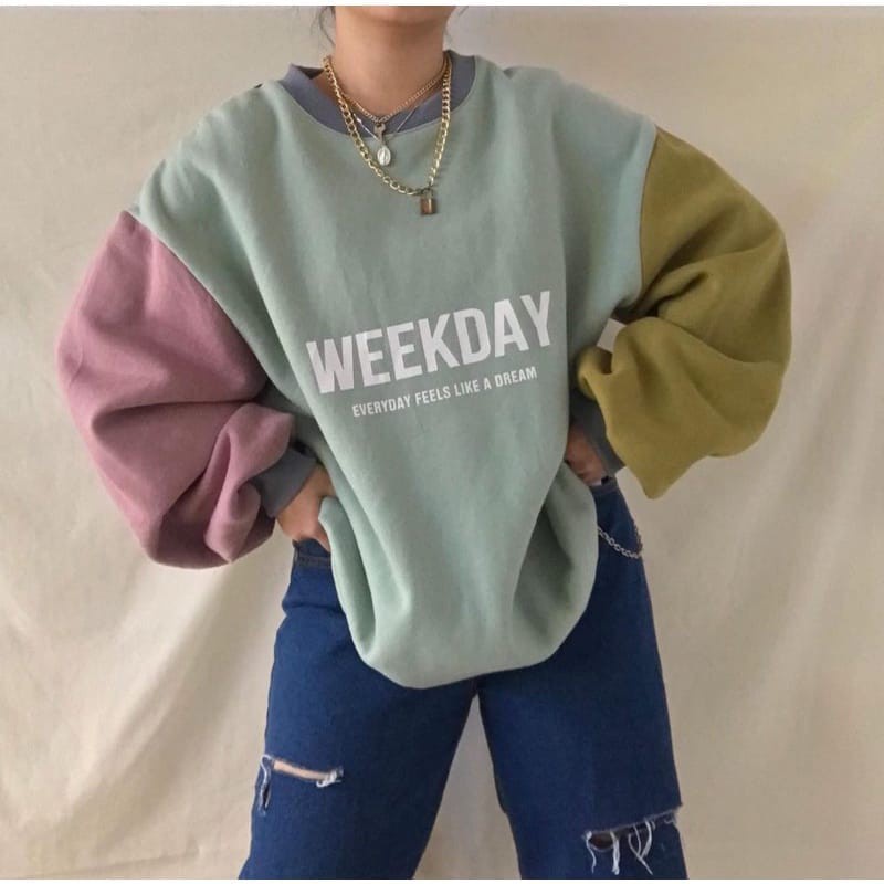 BEFAST - ZEC OOTD Wanita Sweater VIVIAN / Sweater Oversize Weekday Combi / Sweater Combinasi Warna / Sweater Motif / Sweater Keluaran Terbaru 2021 / Sweater Model Wanita Korean