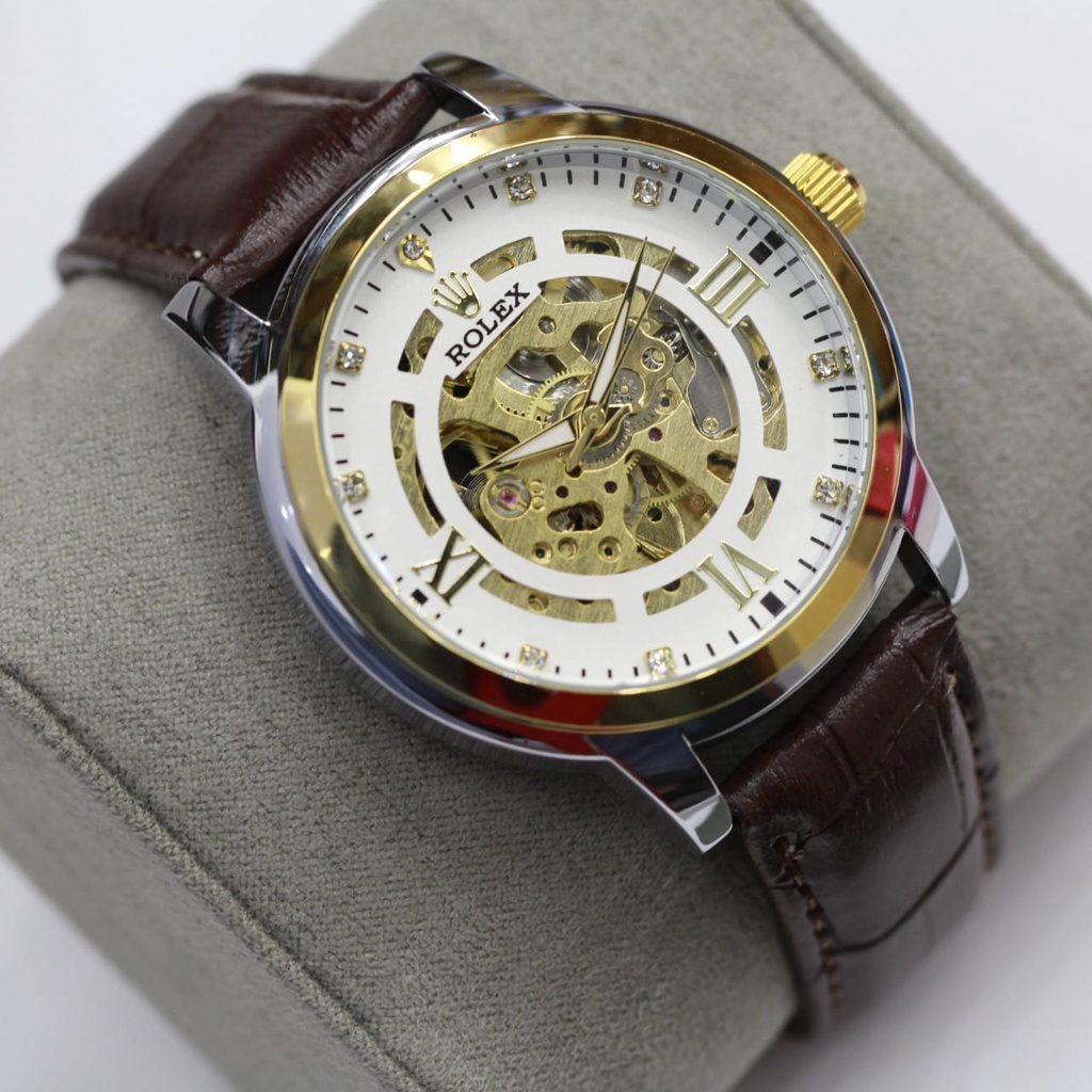 JAM TANGAN PRIA ROLEX SKELETON AUTOMATIC CASE STAINLESS STELL LEATHER STRAP KULIT/(SUPER PREMIUM) JAM TANGAN ROLEX AUTOMATIC OTOMATIS JAM ROLEX PRIA/JAM TANGAN PRIA AUTOMATIC TERBARU DAN TERLARIS