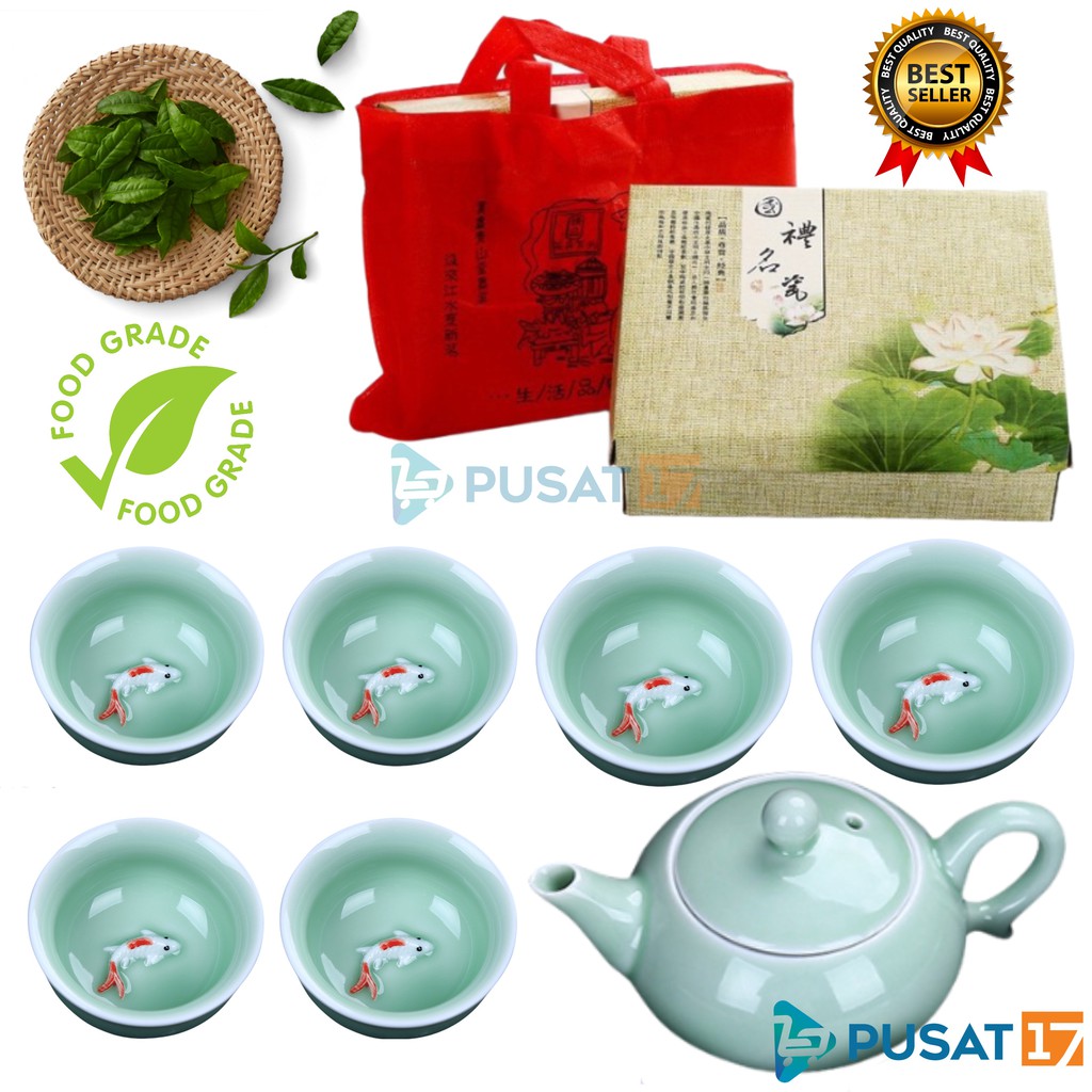 Jual Chinese Tea Pot Set Ceramic 6 Cup Teko Teh China 6 Cangkir Keramik Set Souvenir T 1368