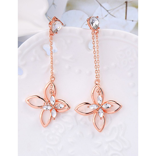LRC Anting Tusuk Fashion Rose Gold S925 Sterling Silver Alloy Diamond Flower Earrings F80219