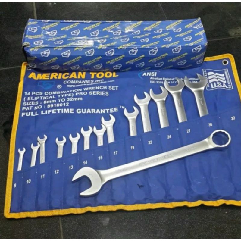 kunci ring kombinasi 14 pcs 8 mm - 32 mm american tool kunci set kombinasi ring kunci kombinasi