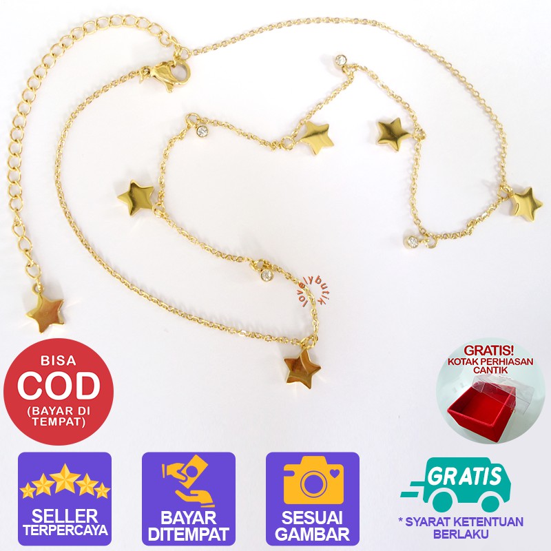 Kalung Titanium Wanita Perhiasan Anti Karat Rantai Lapis Gold Emas Bintang Star Kejora Lovelybutik