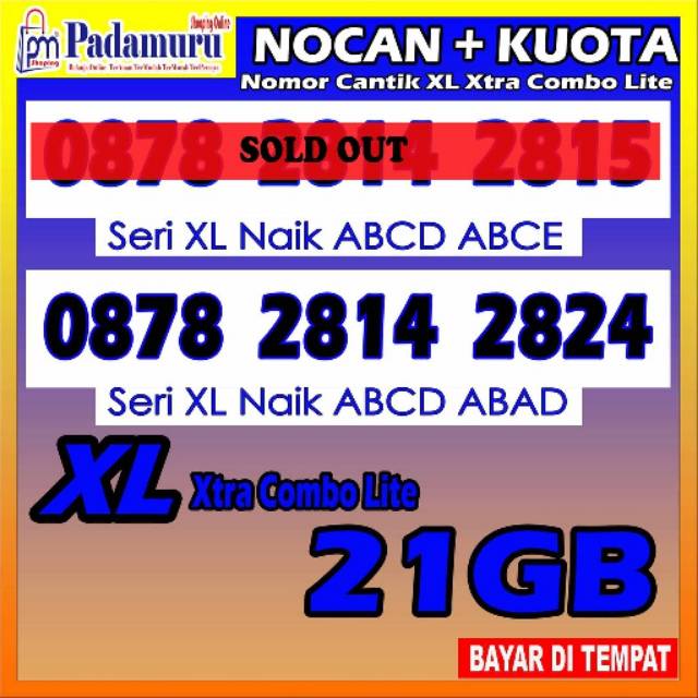 Nomor Cantik XL dan KUOTA  Xtra Combo Lite 21GB