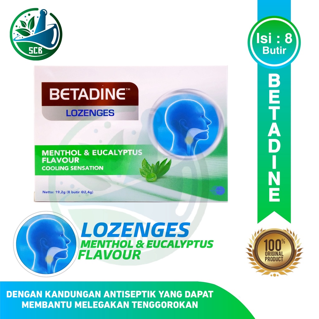 Betadine Sore Throat Lozenges Menthol & Eucalyptus Flavour - 1 strip (8 tablet hisap)
