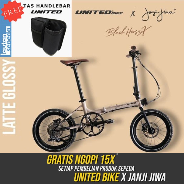(TERMURAH) Sepeda lipat 16 united black horse x janji jiwa folding bike free tas