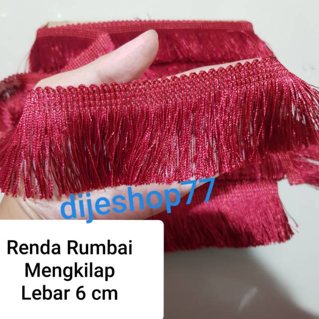 Renda rumbai 6 cm / rumbai 6cm / renda sajadah / renda gombyok / tassel rumbai / rumbai merah marun 
