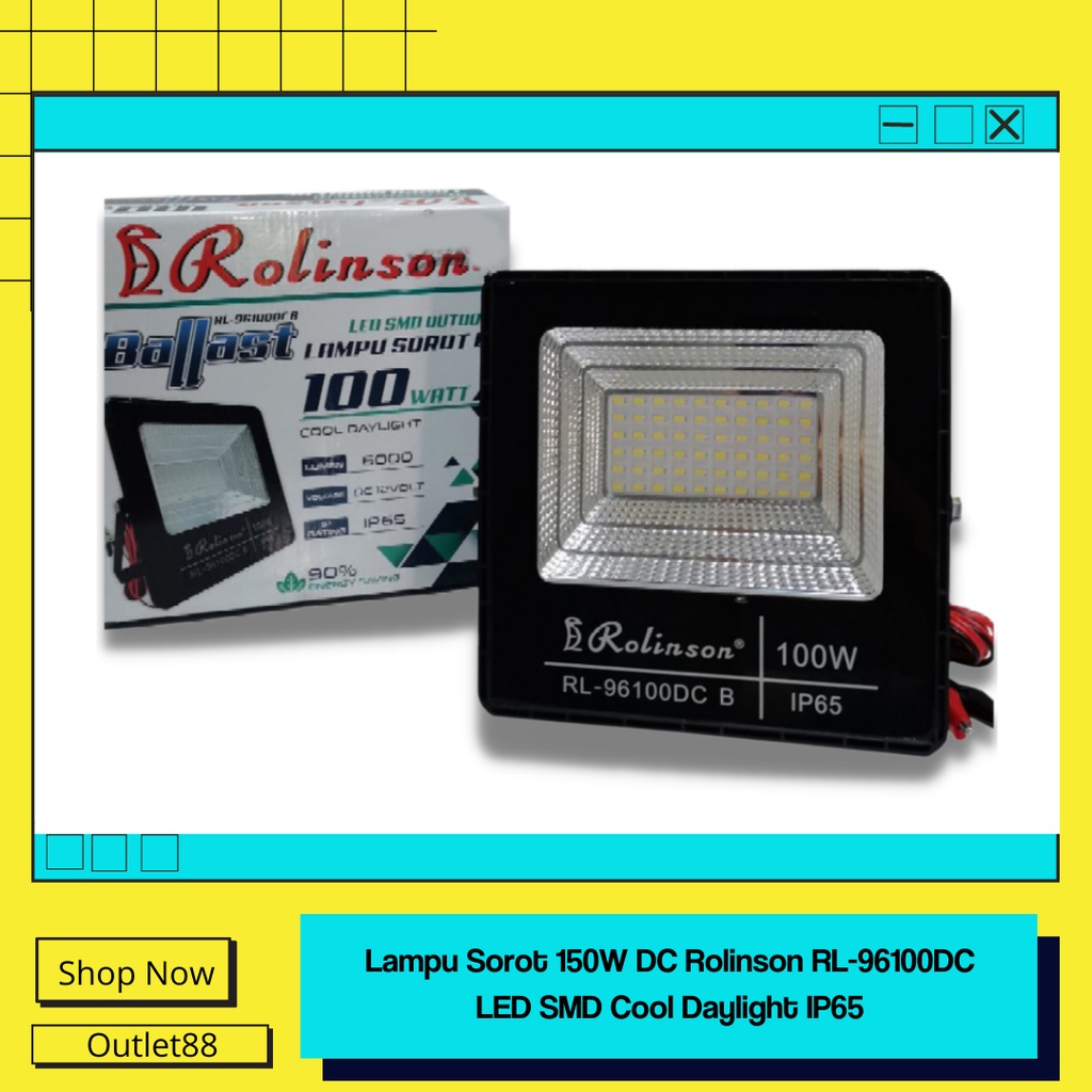 Lampu Sorot DC 100 Watt Tembak 12V IP65 Rolinson RL-96100DC Floodled Lampu Sorot LED 100 Watt Lampu 