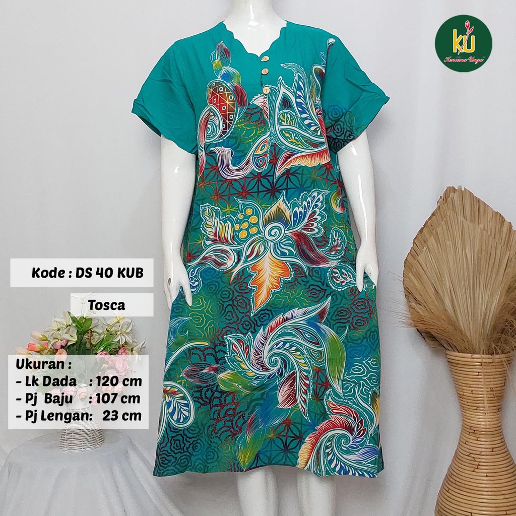 COD DS40 KUB | Daster Batik Kencana Ungu Asli Label Biru Ukuran Jumbo | Baju Santai Tidur Wanita Dewasa Kancing Depan Busui Friendly Motif Terbaru-Tosca B