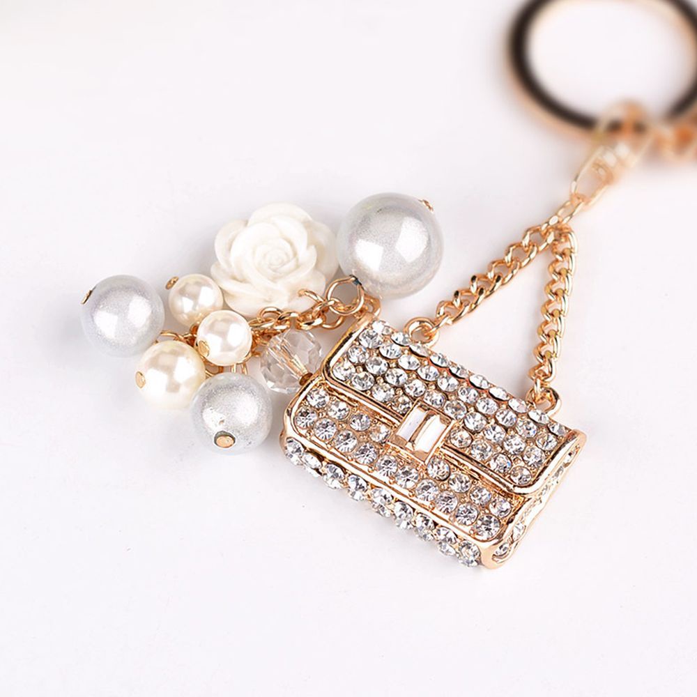 Needway  Trendy Handbag Women Jewelry Key Chains Gold 15cm Rhinestone Alloy Charming Crystal Purse/Multicolor