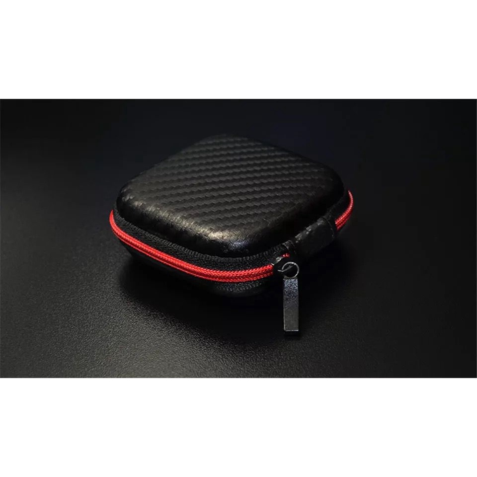 Earphone Storage Bag Square Carbon Motive - Carrying Case - Black Red