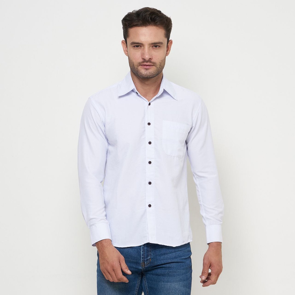 kemeja pria putih polos s m l xl xxl baju koko kombinasi lengan panjang motif sopal atasan muslim pr