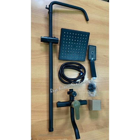 Shower Tiang Column Panas Dingin Hitam Gold Komplit Set Stainless SUS 304