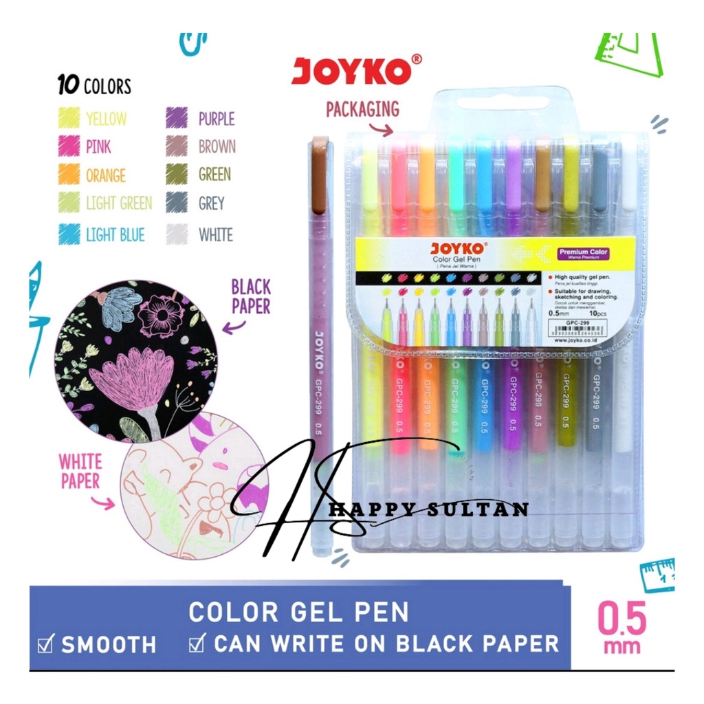 

Color Gel Pen Pena Warna Joyko GPC-299 0.5 mm Premium Color 1 Set 10 Warna