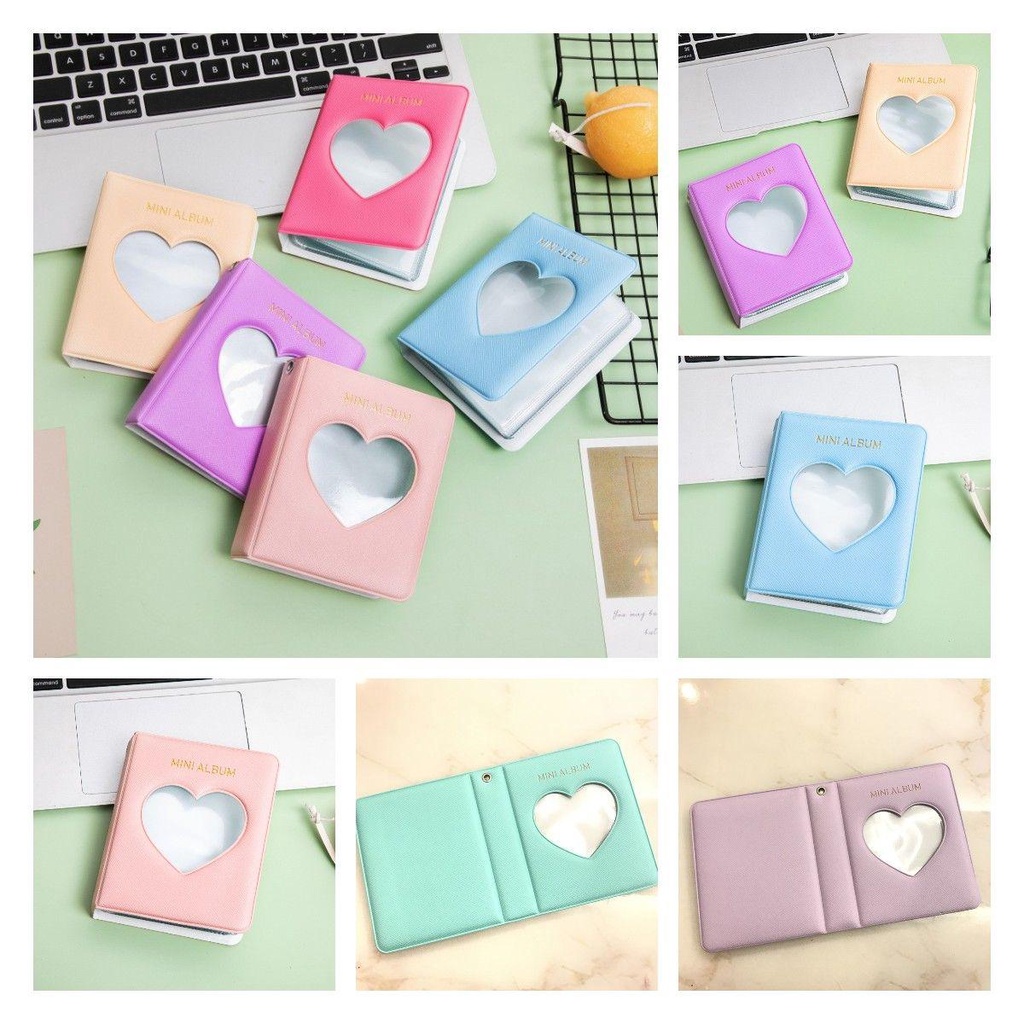 NEEDWAY Album Hati Berongga Mini DIY Stationary Heart shaped Square Photocard Holder Collect Book Card Binder Postcard Storage Photocard Album