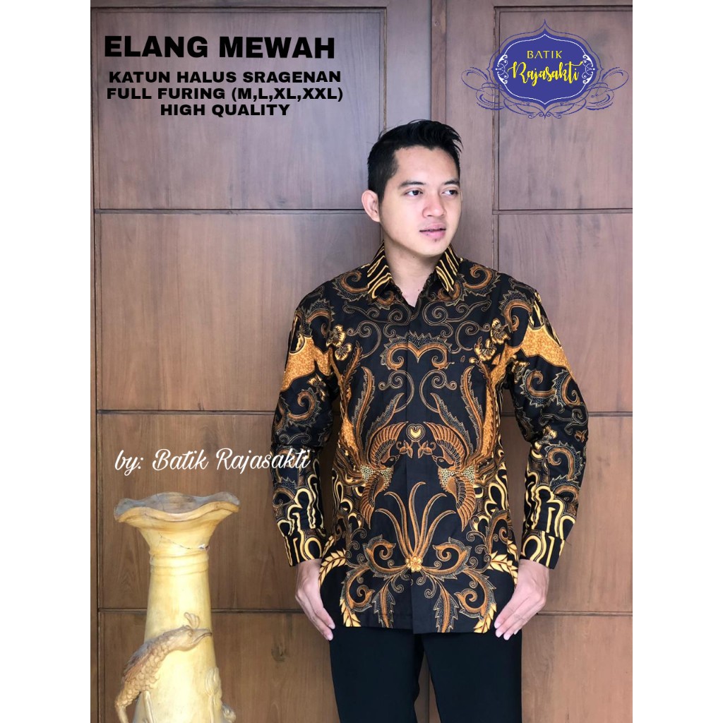 ELANG MEWAH Kemeja Batik Pria Lengan Panjang Katun Halus FULL FURING Rajasakti